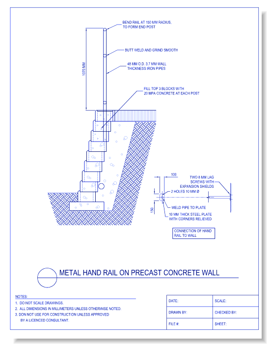 Metal Handrail on Precast Concrete Wall