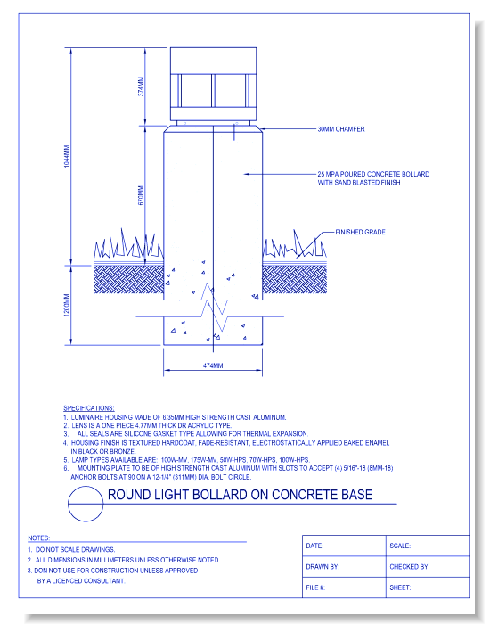 Round Light Bollard On Concrete Base