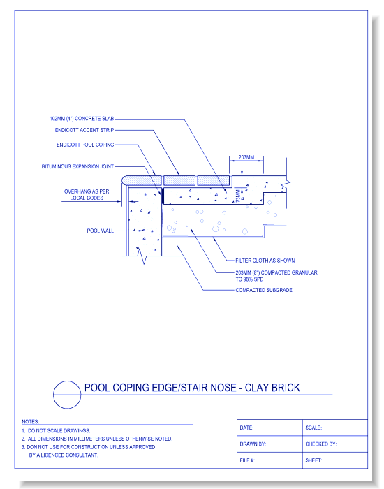 Pool Coping Edge/ Stair Nose, Clay Brick