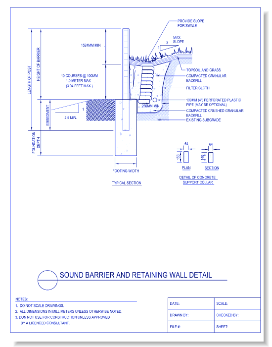 Sound Barrier and Retaining Wall Detail (1)