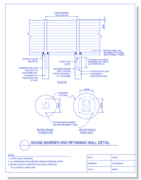 Sound Barrier and Retaining Wall Detail (2)
