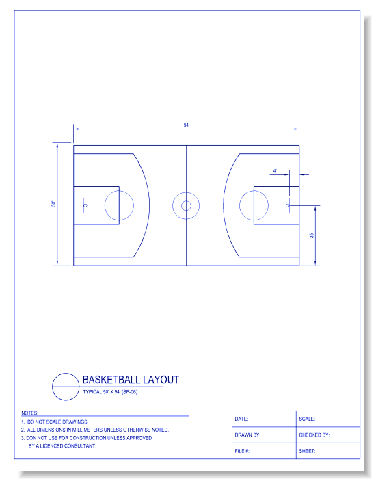 Basketball Court Layout (50 Foot x 94 Foot Typ.)
