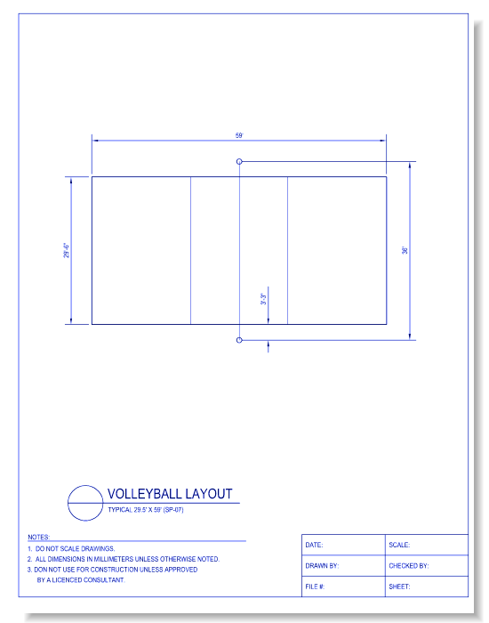 Vollyball Court Layout (29.5 Foot x 59 Foot Typ.)