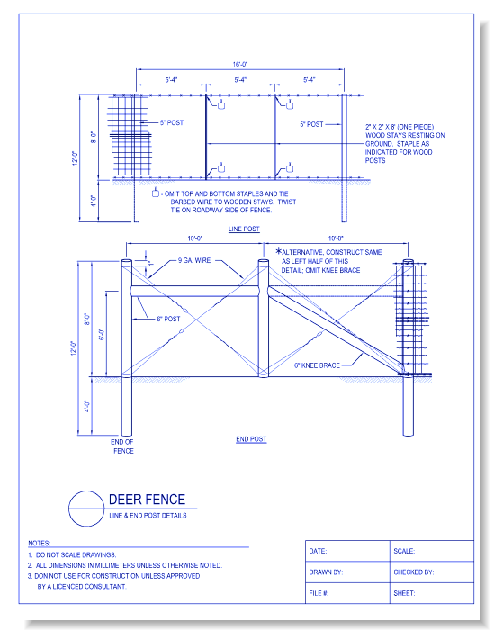 Deer Fence - Line and End Post Details