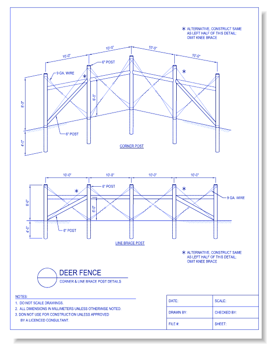 Deer Fence - Corner and Line Brace Post Details