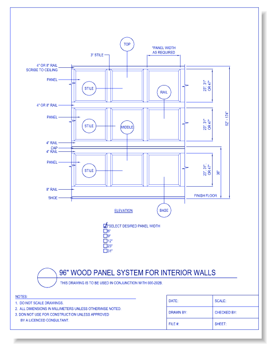 96 Inch Wood (3) Panel System for Interior Walls