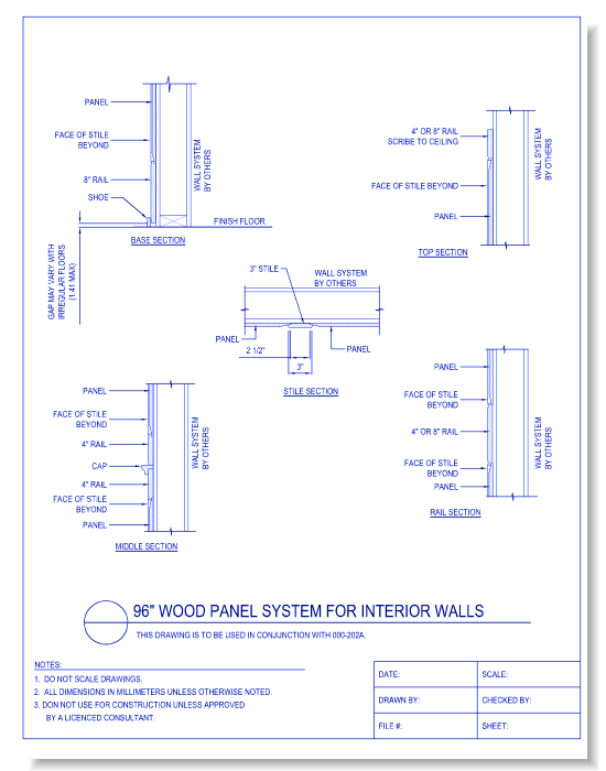 96 Inch Wood (3) Panel System for Interior Walls