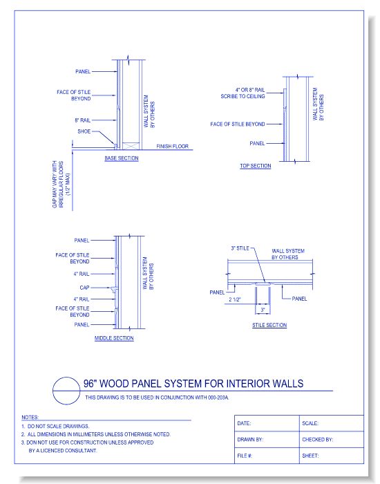96 Inch Wood (2) Panel System for Interior Walls