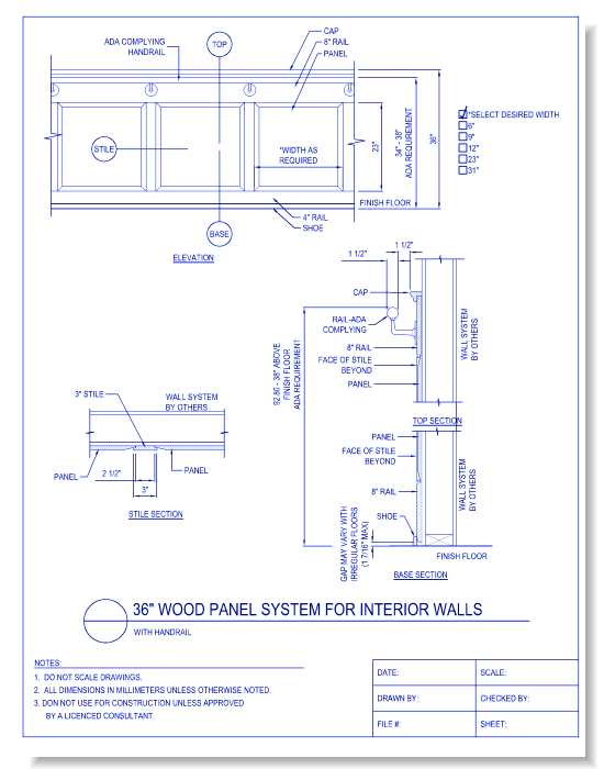 36 Inch Wood Panel System For Interior Walls - With Handrail
