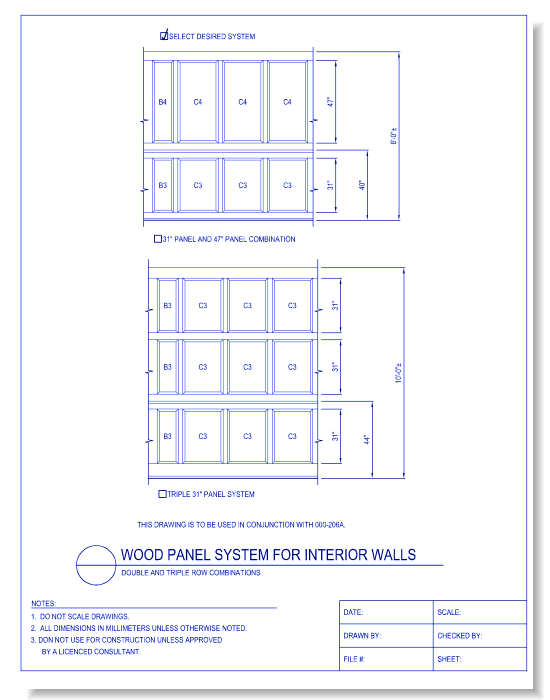 Wood Panel System For Interior Walls - Double And Triple Row Combinations