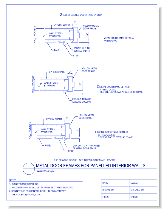 Metal Door Frames For Panelled Interior Walls - Jamb Details (1)