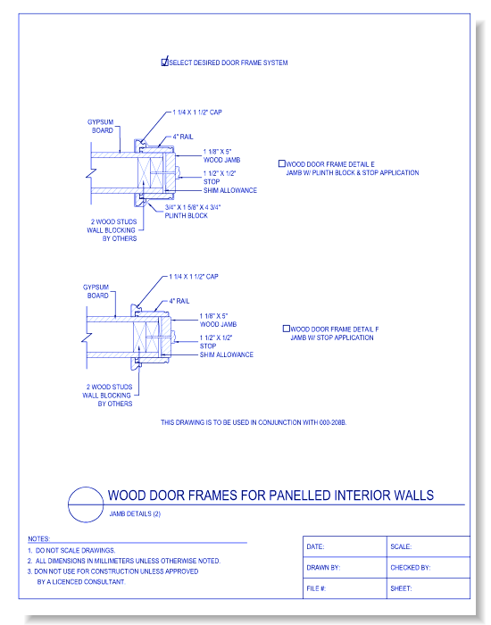 Wood Door Frames for Panelled Interior Walls - Jamb Details (2)