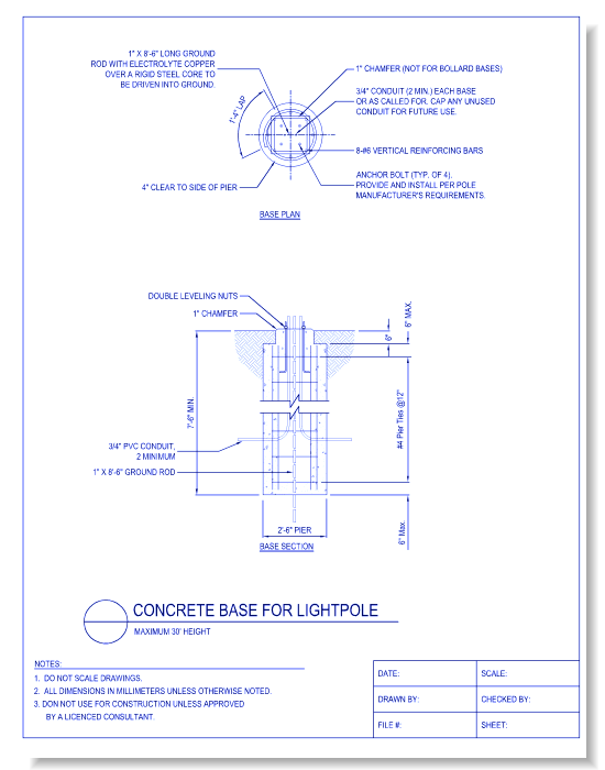 Concrete Base For Lightpole - Maximum 30 Ft. Height