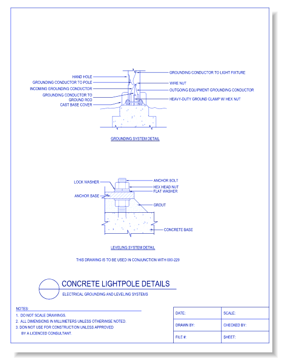 Concrete Lightpole Details - Electrical Grounding and Leveling Systems
