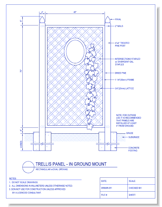 Trellis Panel - In Ground Mount - Rectangular w/ Oval Opening