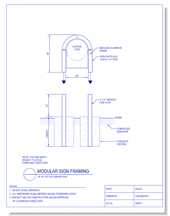 Modular Sign Framing - 24 Inch Wide x 36 Inch High Aluminum Sign