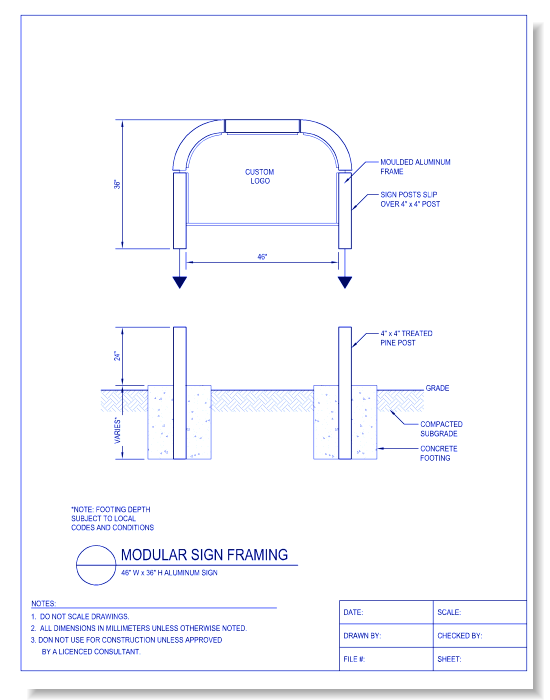 Modular Sign Framing - 46 Inch Wide x 36 Inch High Aluminum Sign