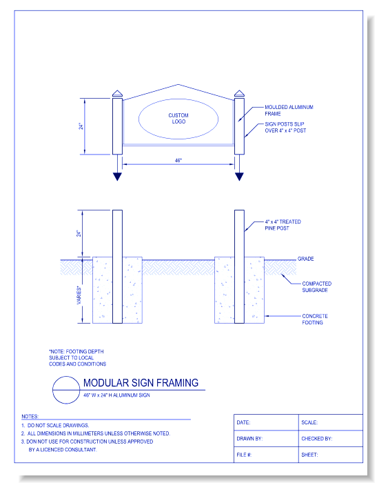 Modular Sign Framing - 46 Inch Wide x 24 Inch High Aluminum Sign