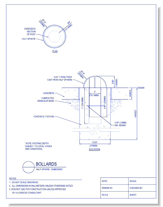 Bollards - Half Sphere, Embedded Removable