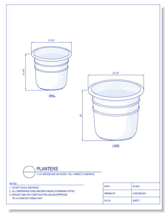 Planters - Tall Ribbed Cylindrical