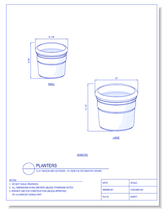 Planters - Cylinder W/ Decorative Crown