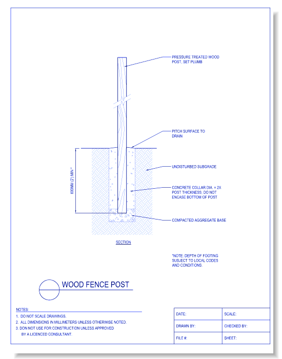 Wood Fence Post - In Concrete