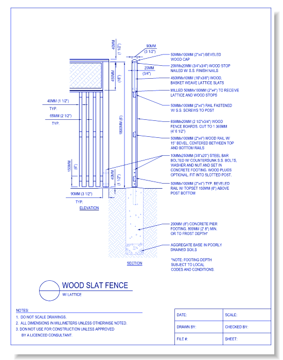 Wood Slat Fence - W/ Lattice