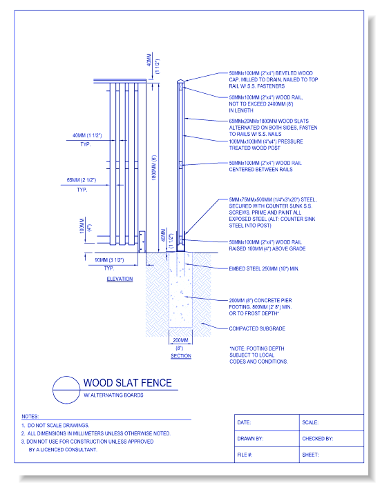 Wood Slat Fence - W/ Alternating Boards