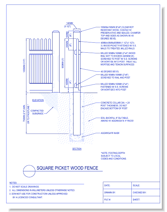 Square Picket Wood Fence