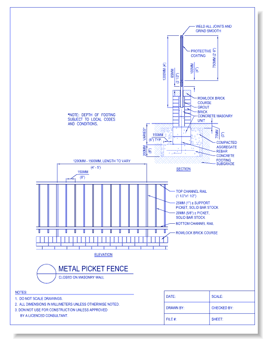 Metal Picket Fence - Closed on Masonry Wall