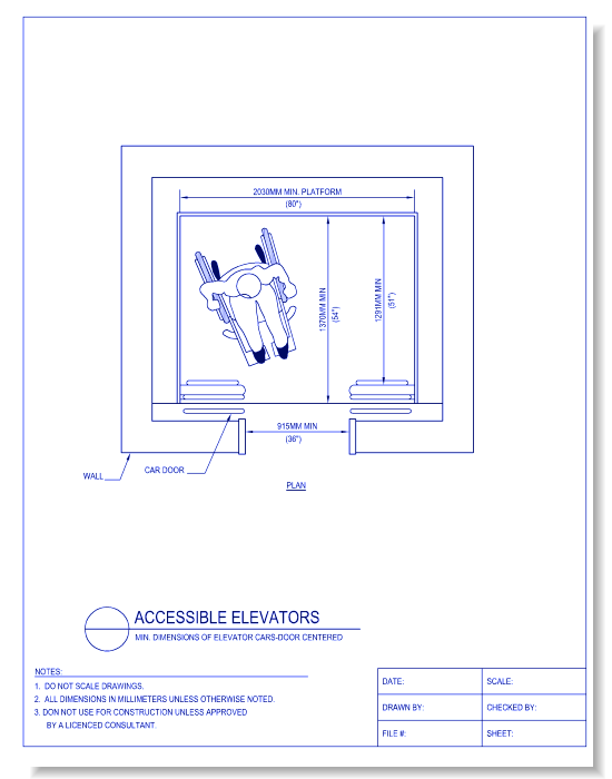 Accessible Elevators - MInch Dimensions of Elevator Cars - Door Centered