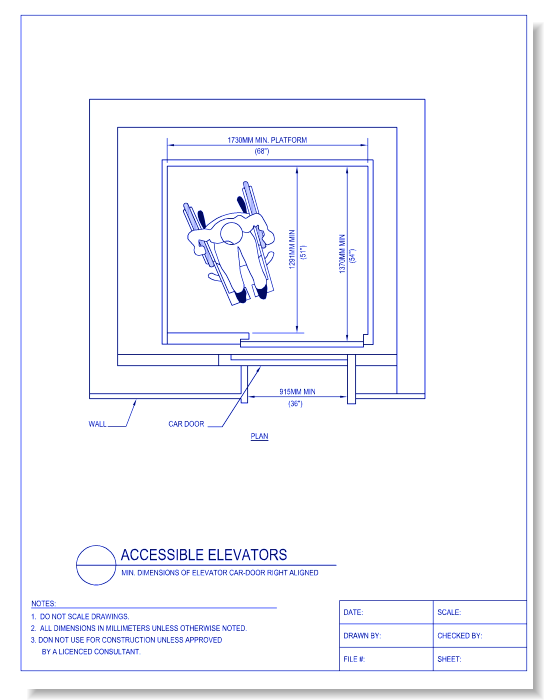 Accessible Elevators - MInch Dimensions of Elevator Cars - Door Right Aligned