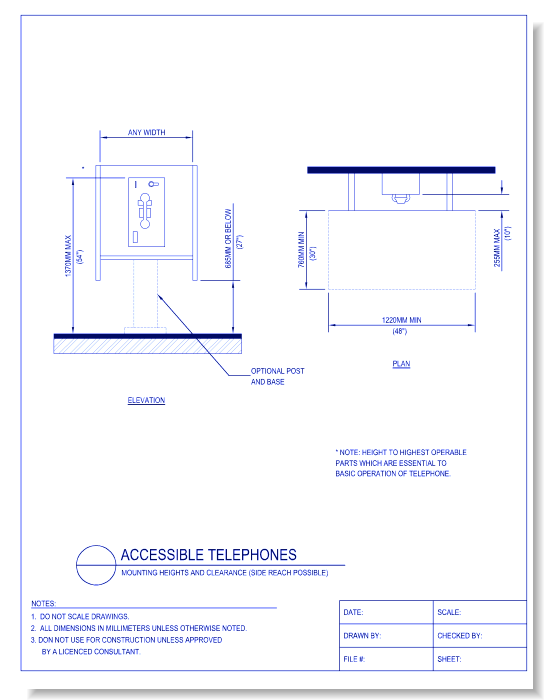 Accessible Telephones - Mounting Heights and Clearance (Side Reach Possible)