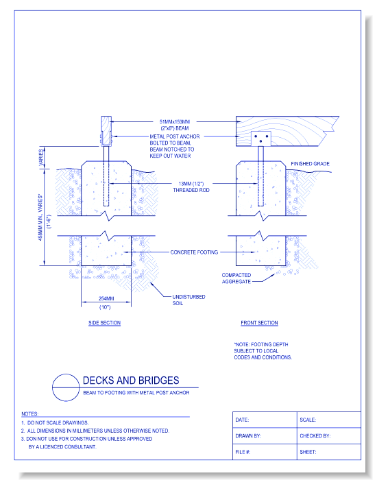 Beam to Footing w/ Metal Post Anchor
