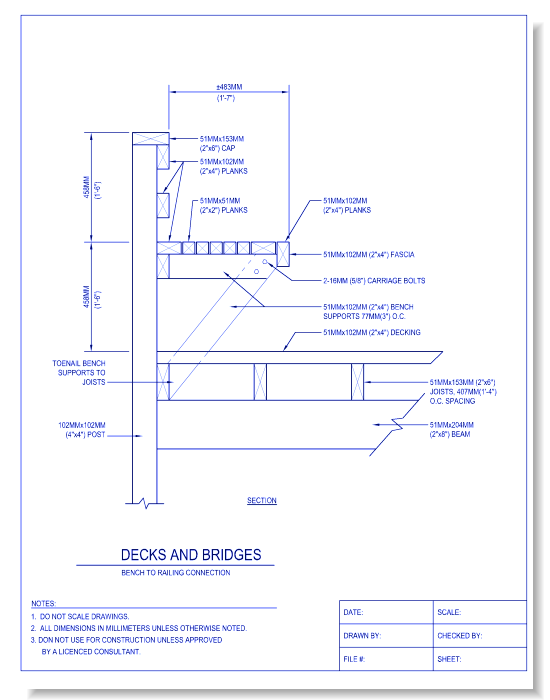 Exterior Seating Bench to Railing Connection