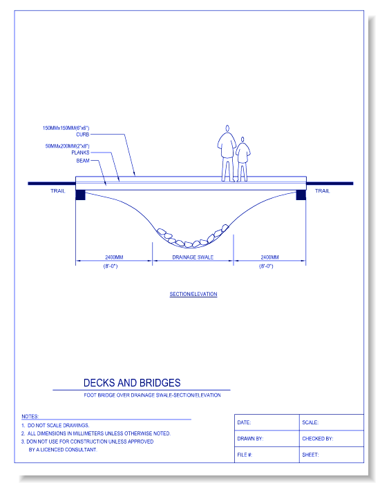 Foot Bridge Over Drainage Swale-Section/Elevation