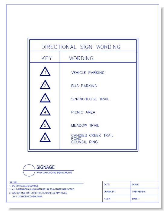 Park Directional Sign Wording