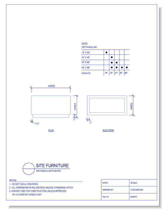 Planters - Rectangular Planter, Grade Adjustable