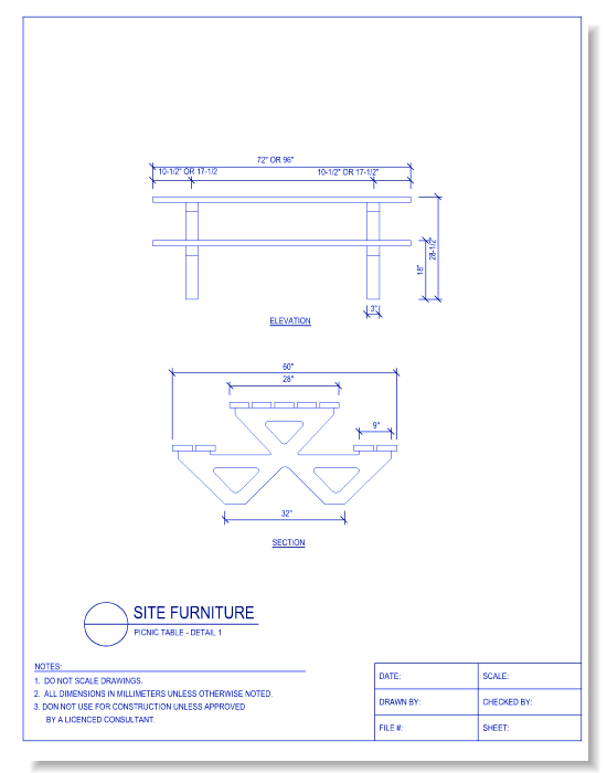 Picnic Table Rectangular Attached Style 1