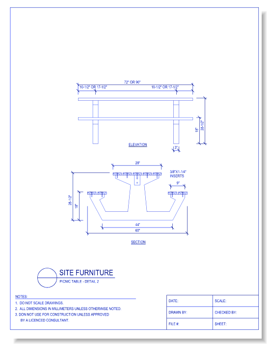 Picnic Table Rectangular Attached Style 2