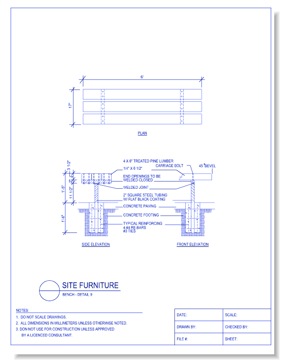 Exterior Seating Bench - Detail 9 - CADdetails - CADdetails