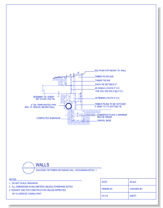 Railroad Tie/Timber Retaining Wall W/ Deadman - Detail 1