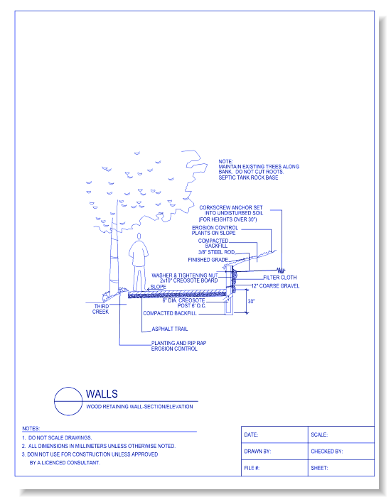 Wood Retaining Wall - Section/Elevation