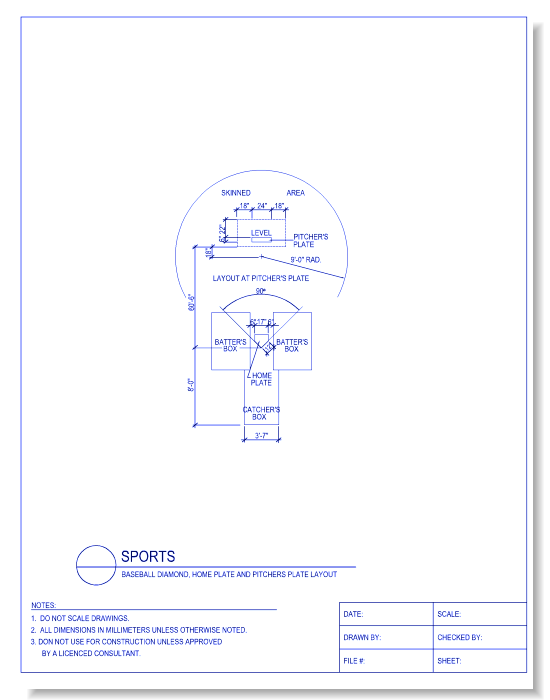 Baseball Diamond, Home Plate and Pitchers Plate Layout
