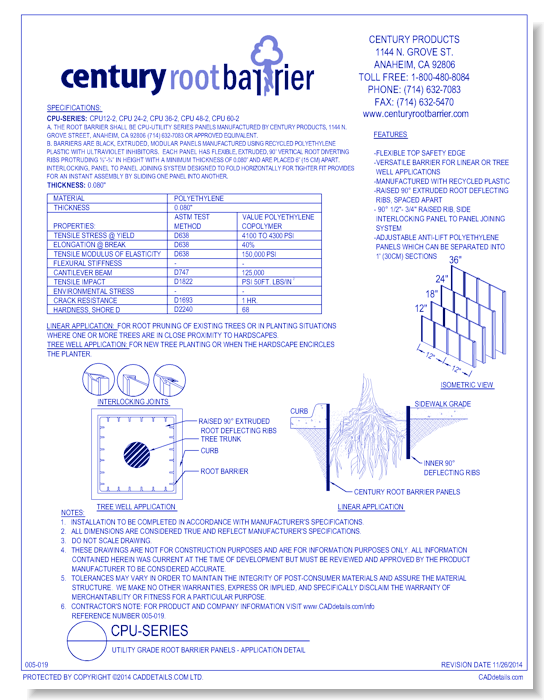 CPU Series Utility Grade Root Barrier Panels - Application Detail