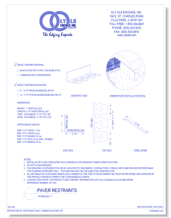 Stone-Edg™ - 1" High "L" Shaped Paver Restraint