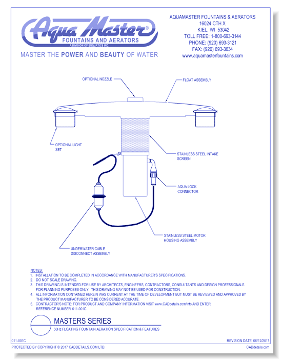 Masters Series® 50Hz Floating Fountain Aeration Specifications & Features
