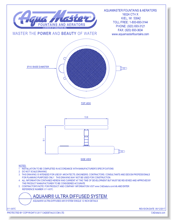 AquaAir® Ultra Diffused Air System Single 12 Inch Details