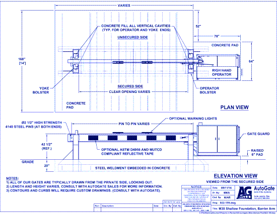 M30 Shallow Foundation RH, Barrier Arm