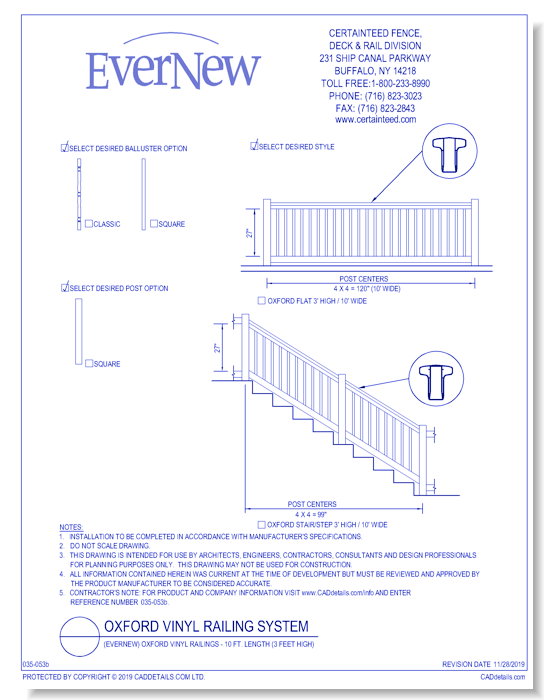Evernew: Oxford Vinyl Railings - 10 Ft. Length (3 Ft. High)